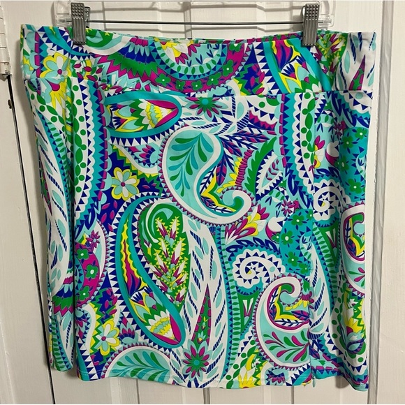 Jude Connally Blue Green Paisley Skort Skirt Built In Shorts XL H2 - Picture 1 of 8